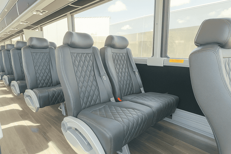 interior of South Gate Shuttle Bus Company charter bus